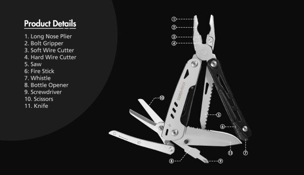 Swiss+Tech 11-in-1 Çok Amaçlı Multitool Pense