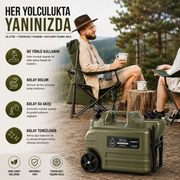 Madfox Galon Air PE Tekerlekli Musluklu Su Bidonu 28 Litre