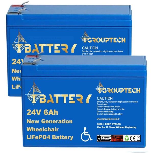 Ibattery 24v 6ah Lifepo4 Tekerlekli̇ Sandalye Aküsü 2li̇ Set