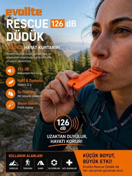 Evolite Rescue Deprem Düdüğü 4 Adet - Turuncu 126 desibel
